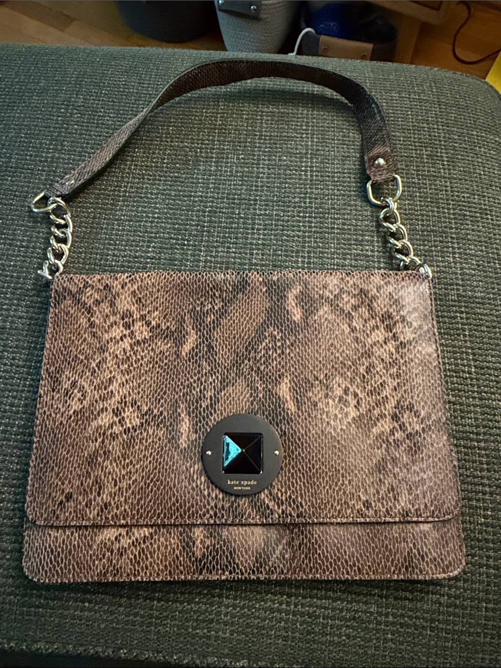 kate spade Brown Snake-Print Shoulder Bag with Chain Accent